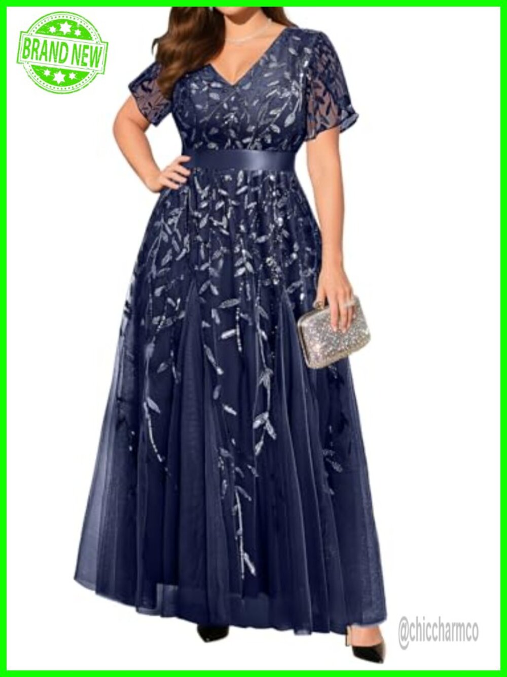 Sequin Formal Plus Size Long Dress Wedding Guest Prom
